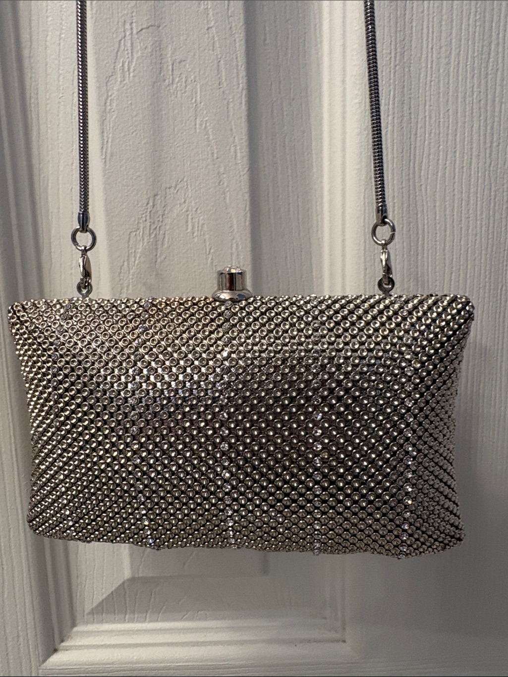 Gold & Silver Whiting & Davis Crystal Mesh Evening Clutch With Detachable Chain